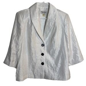 TanJay White Petite Blazer 10P Crinkle Texture 3/4 Sleeve Lightweight Jacket‎
